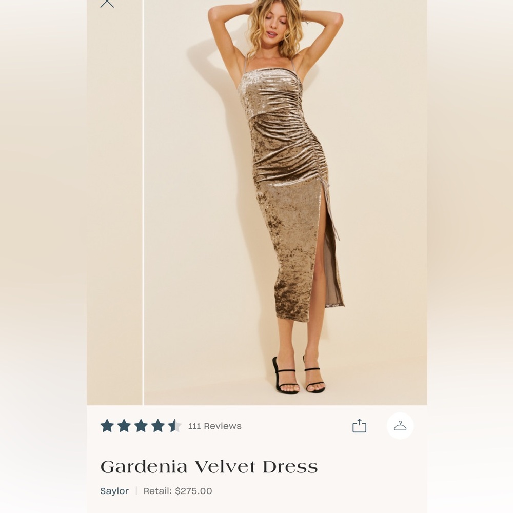 SAYLOR Gold Velvet Midi Dress